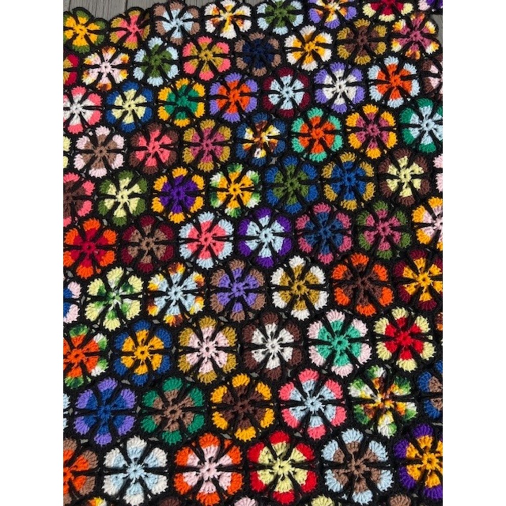 Vintage Handmade Crochet Hexagon Afghan Blanket Multi Color Granny Square Throw - Picture 11 of 14